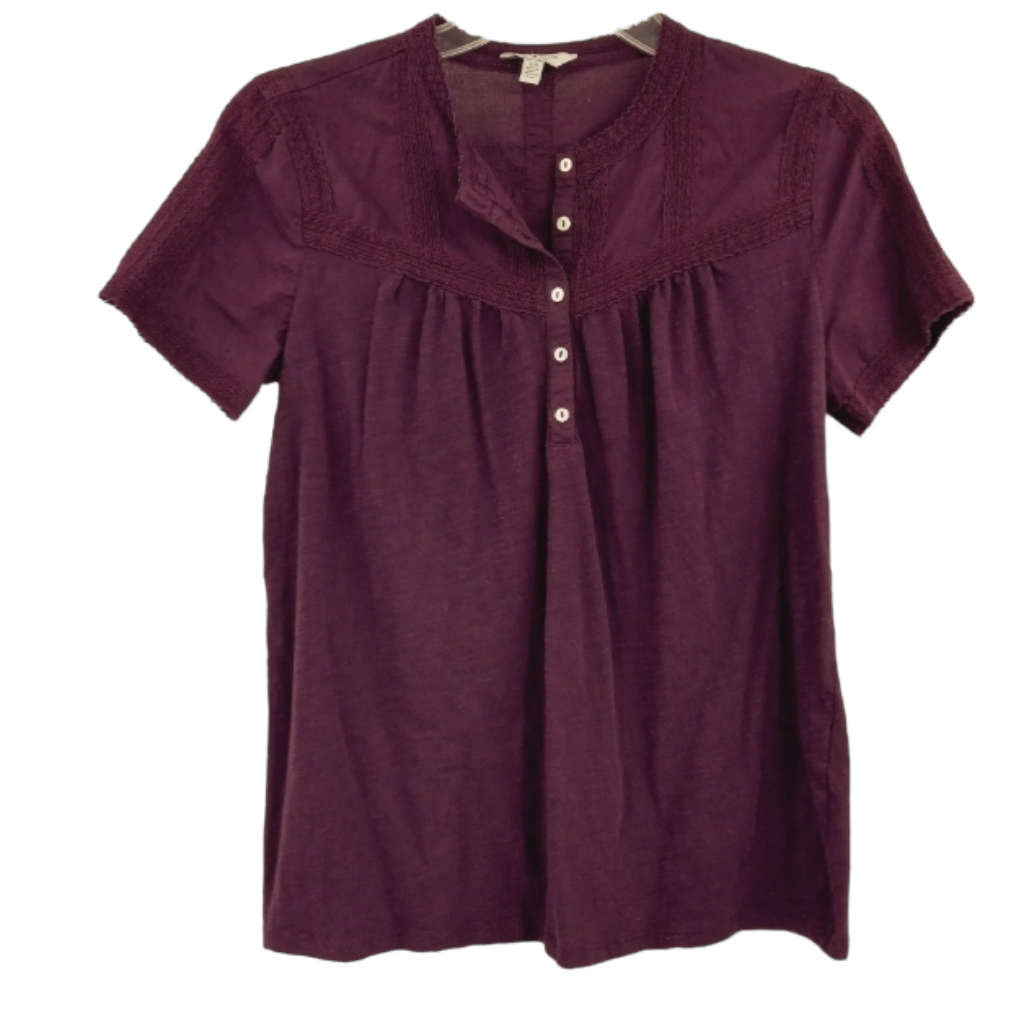Lucky Brand Lace Trim Henley Style Maroon Cotton Top S Twilightcore